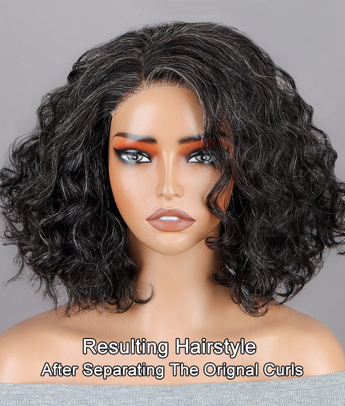 US DOMESTIC SHIPPING | Dark Salt And Pepper Wigs Water Wave Bob 5x5 HD Lace Human Hair Wigs For Mature Women