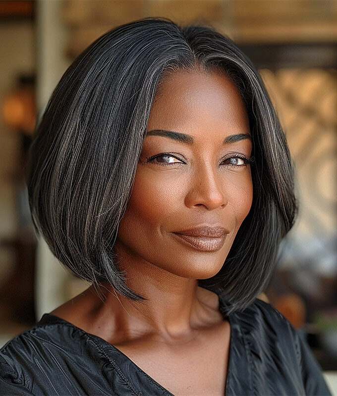 Flash Sale | Chic Straight Bob Wig Dark Salt & Pepper Human Hair 4x4 Lace Closure Wig