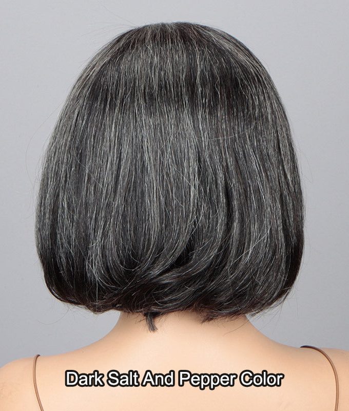 Flash Sale | Chic Straight Bob Wig Dark Salt & Pepper Human Hair 4x4 Lace Closure Wig