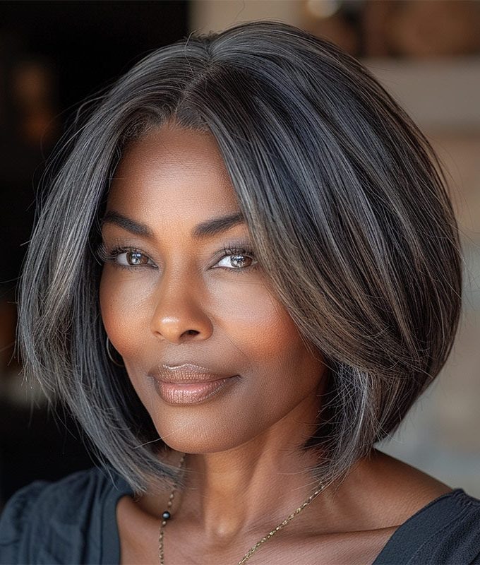 Classic Women's Hairstyle Salt and Pepper Straight Bob Real Human Hair Wear Go Glueless Lace Wigs For Mom