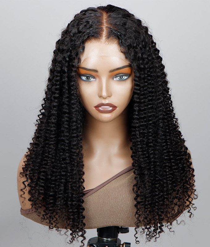 kinky Curly 5x5 HD Lace Closure Wigs Real Virgin Human Hair Mid Part Glueless Wig