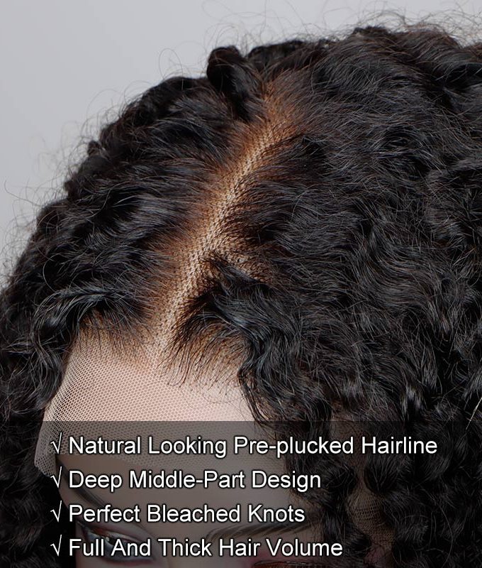 kinky Curly 5x5 HD Lace Closure Wigs Real Virgin Human Hair Mid Part Glueless Wig