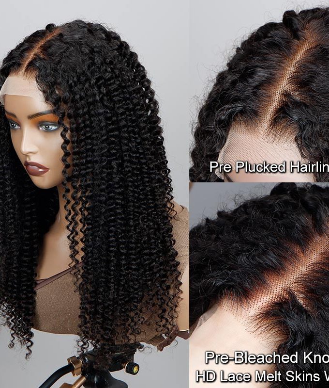 kinky Curly 5x5 HD Lace Closure Wigs Real Virgin Human Hair Mid Part Glueless Wig