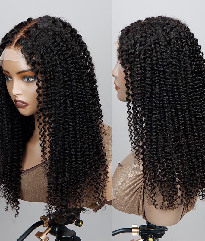 kinky Curly 5x5 HD Lace Closure Wigs Real Virgin Human Hair Mid Part Glueless Wig