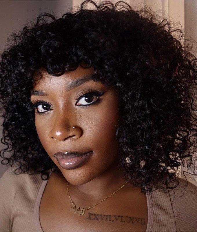 Boom Curly Bob Wig With Bangs Quick Wear And Go Glueless Human Hair Wigs 180% Density