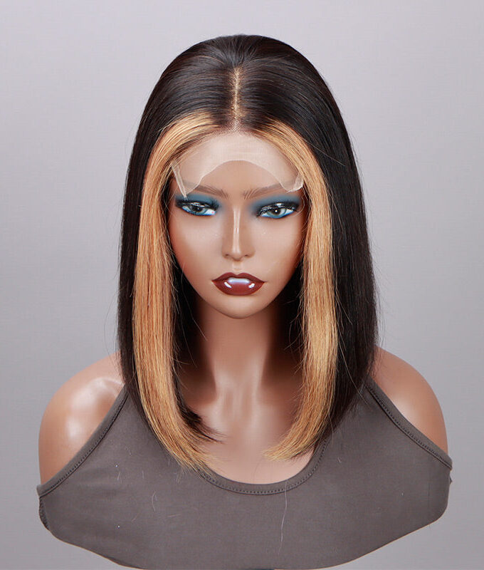 Face-Framing Strawberry Blonde Highlights Straight Bob Wig Middle Part 5x5 HD Lace Wigs