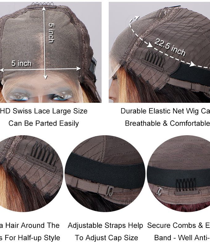 Face-Framing Strawberry Blonde Highlights Straight Bob Wig Middle Part 5x5 HD Lace Wigs