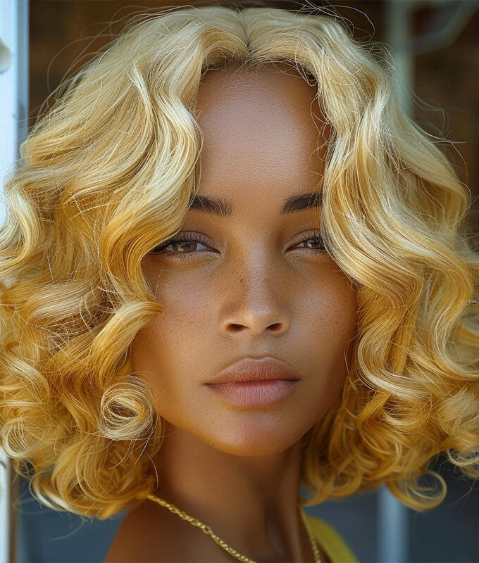 Golden Toned Hair With Blonde Highlights Loose Wave Bob 5x5 HD Lace Human Hair Wigs For Women