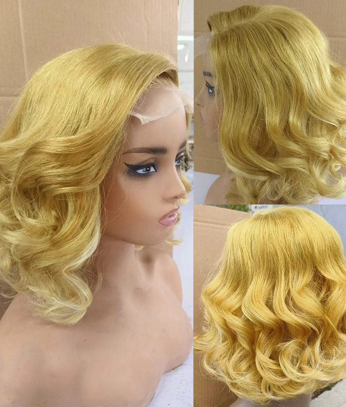 Golden Toned Hair With Blonde Highlights Loose Wave Bob 5x5 HD Lace Human Hair Wigs For Women