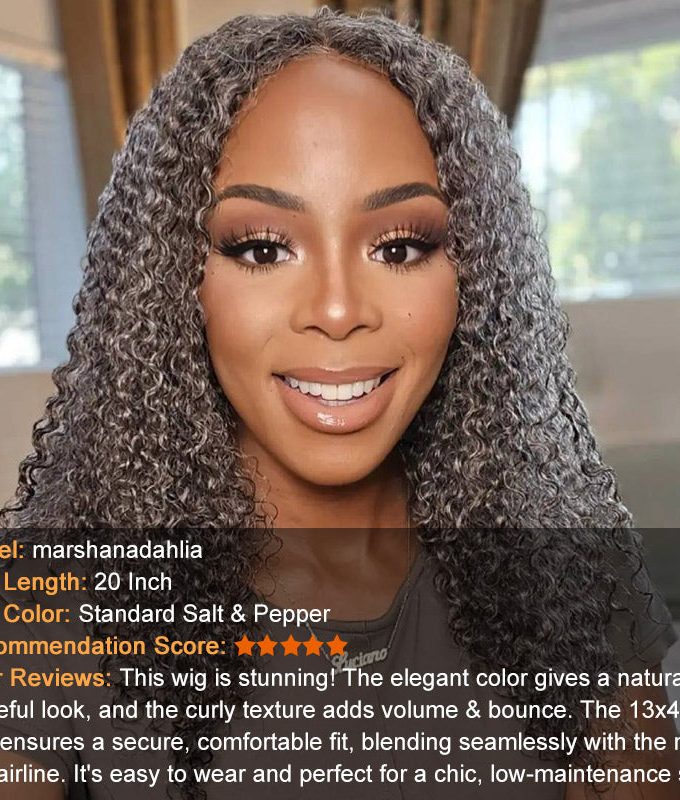 Graceful Silver Gray Wig For Seniors Full Frontal 13x4 HD Lace Wig Standard Salt And Pepper Jerry Curly Human Hair