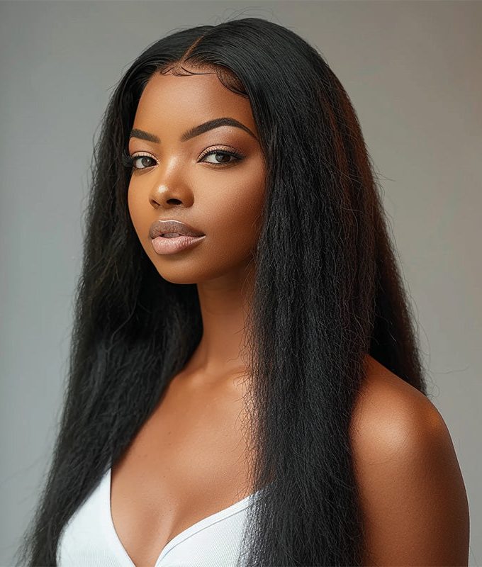 4C Edges Kinky Straight 13x4.5 HD Lace Full Frontal Wig With Pre Plucked Hairline 180% Density