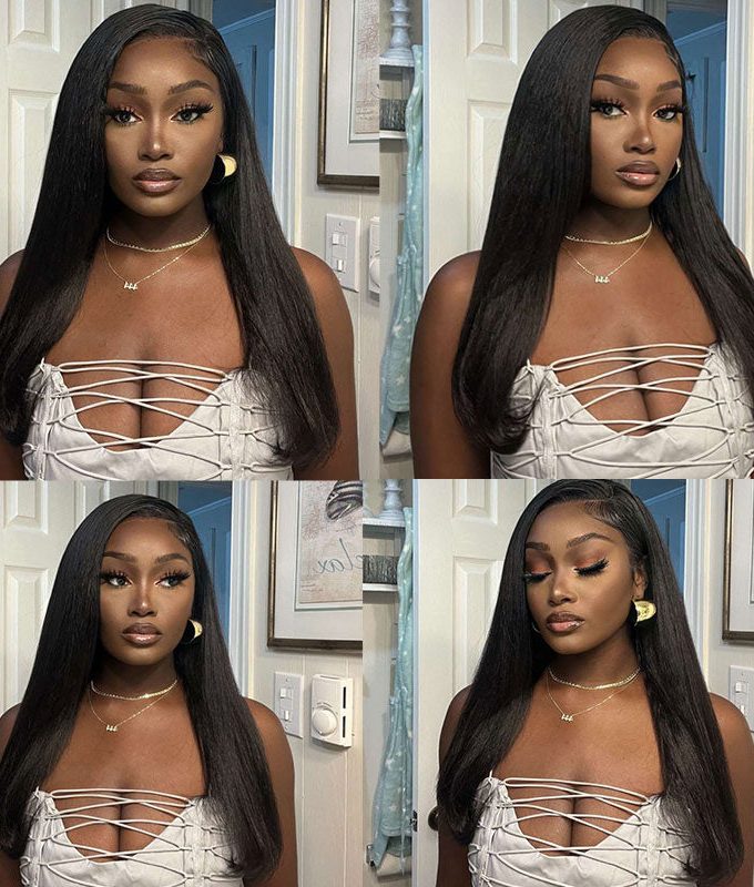 4C Edges Kinky Straight 13x4.5 HD Lace Full Frontal Wig With Pre Plucked Hairline 180% Density