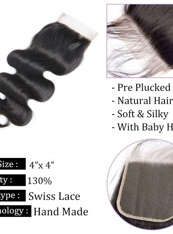 Body Wave Bundles with Closure 10A Grade 100% Human Virgin Hair Brazilian Hair Weave