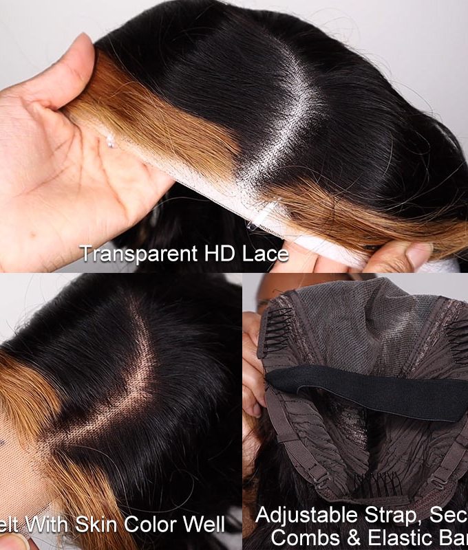Blonde Money Piece Highlights On Black Loose Wave Wigs 5x5 HD Lace Glueless Side C-Part Wig Human Hair