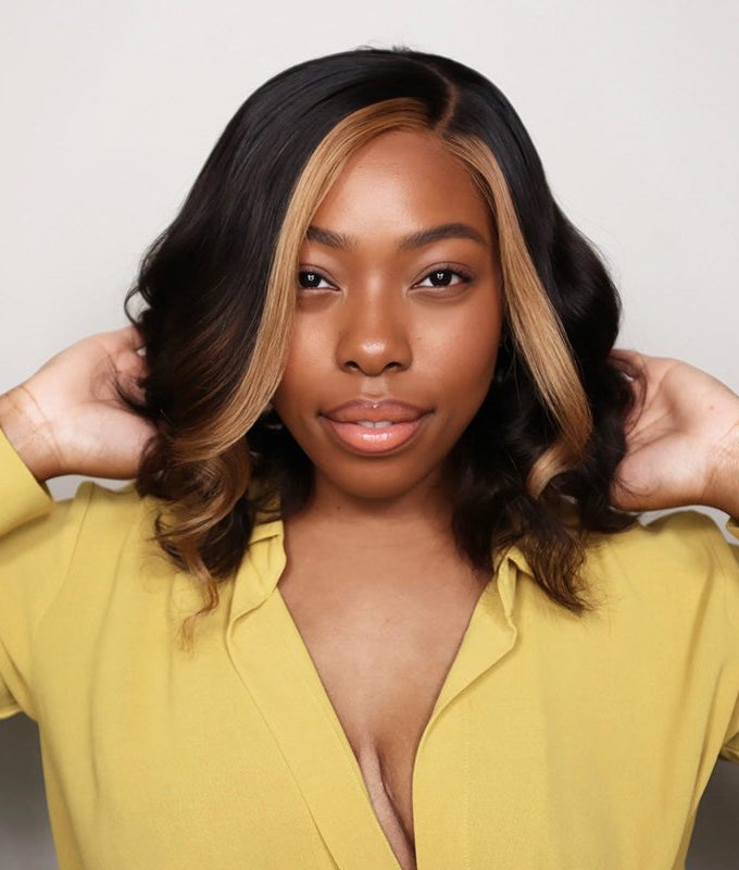 Blonde Money Piece Highlights On Black Loose Wave Wigs 5x5 HD Lace Glueless Side C-Part Wig Human Hair