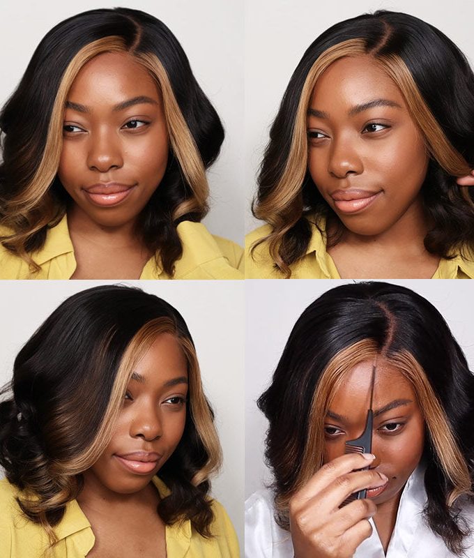 Blonde Money Piece Highlights On Black Loose Wave Wigs 5x5 HD Lace Glueless Side C-Part Wig Human Hair