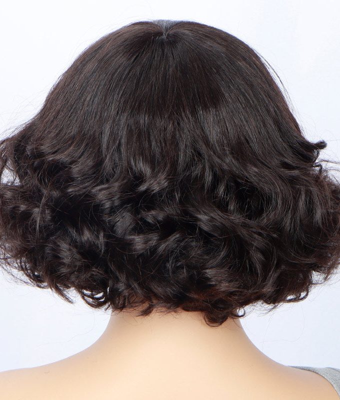 Vintage Style Short Loose Wave Bob Real Human Hair Weargo Silk Top Lace Wigs With Bangs For Women