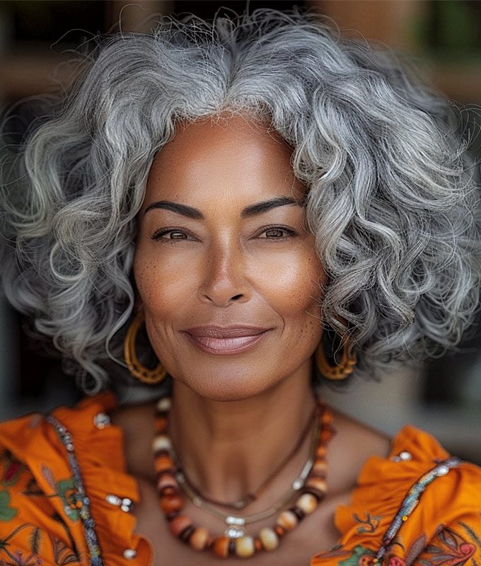 Silver Gray Big Loose Curly Bob For Seniors Salt & Pepper Human Hair Lace Wigs For Women Over 60