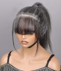 Custom Salt & Pepper Swiss Lace Forehead Fringe Bangs Invisible Hairline With Baby Hair 6x1 Lace Edges Human Hairpieces