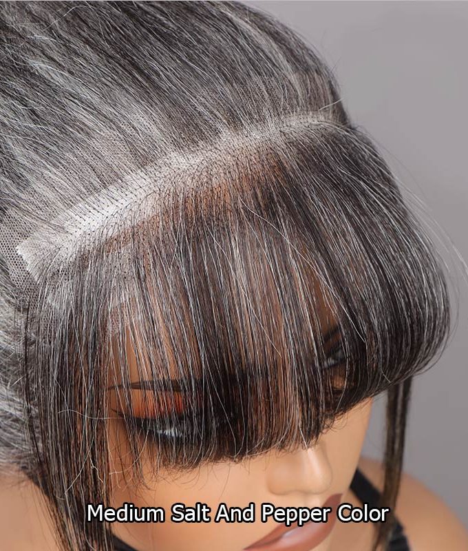 Custom Salt & Pepper Swiss Lace Forehead Fringe Bangs Invisible Hairline With Baby Hair 6x1 Lace Edges Human Hairpieces