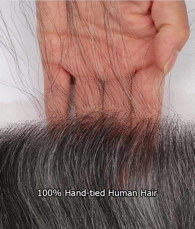 Custom Salt & Pepper Swiss Lace Forehead Fringe Bangs Invisible Hairline With Baby Hair 6x1 Lace Edges Human Hairpieces