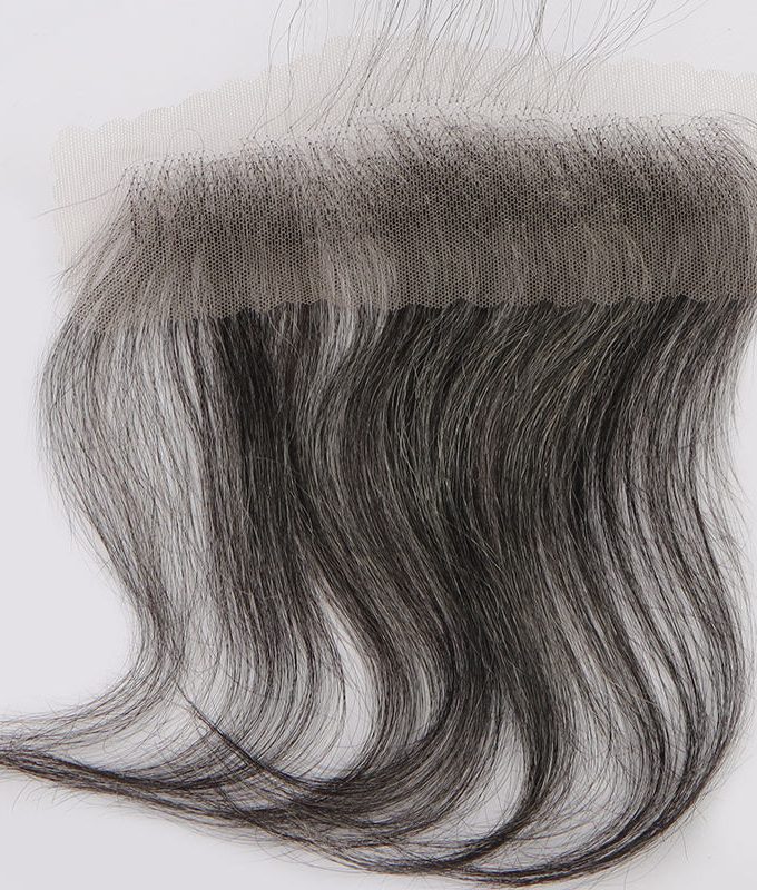 Custom Salt & Pepper Swiss Lace Forehead Fringe Bangs Invisible Hairline With Baby Hair 6x1 Lace Edges Human Hairpieces