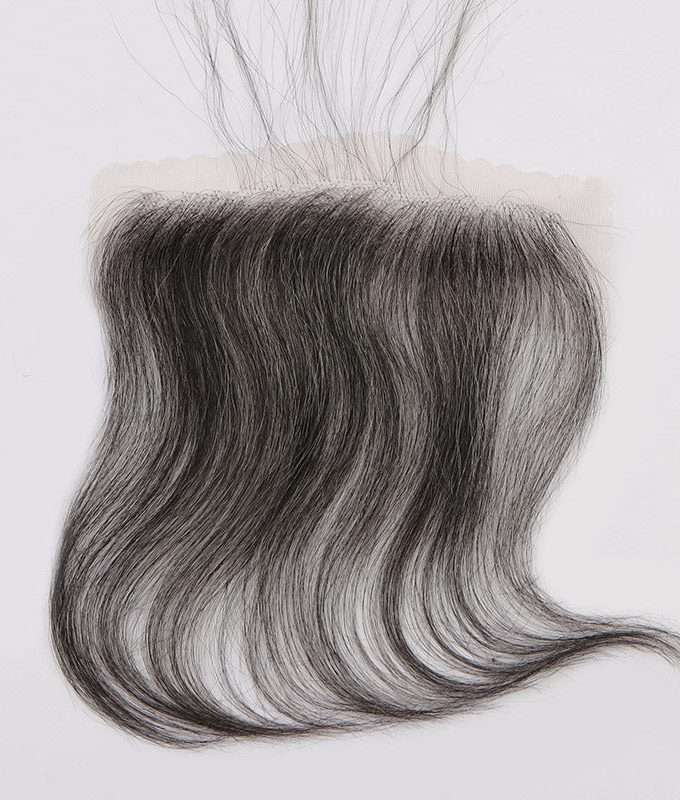 Custom Salt & Pepper Swiss Lace Forehead Fringe Bangs Invisible Hairline With Baby Hair 6x1 Lace Edges Human Hairpieces