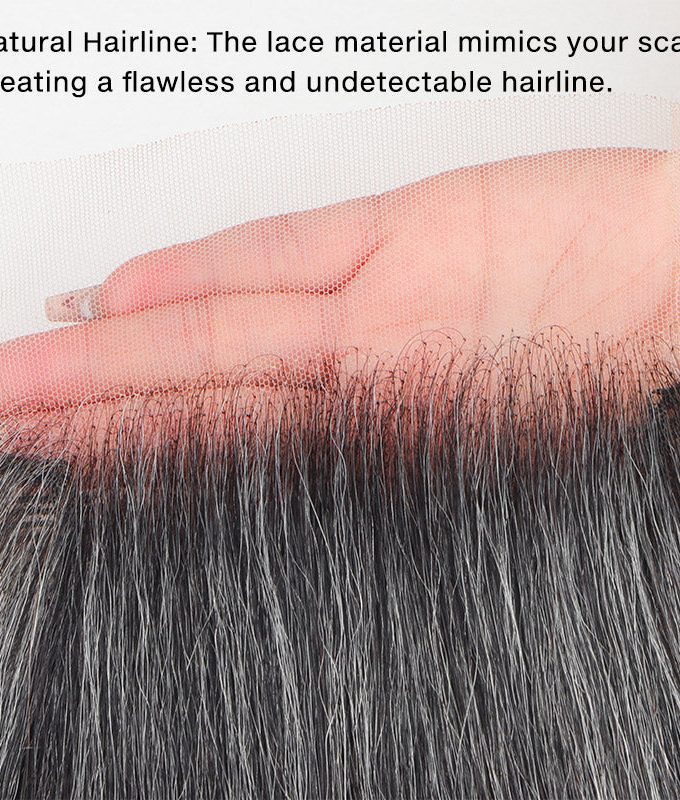 US DOMESTIC SHIPPING | Medium Salt And Pepper Swiss Lace Toppers Straight Human Hair Crown Picese For Thinning Hair