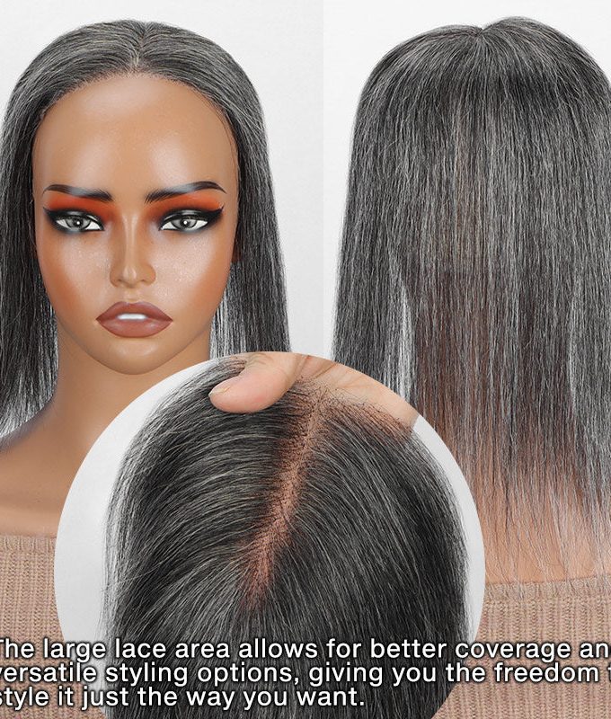 US DOMESTIC SHIPPING | Medium Salt And Pepper Swiss Lace Toppers Straight Human Hair Crown Picese For Thinning Hair