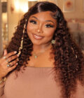 4x4 Lace Closure Wigs Long Ombre Brown Curly Human Hair Wig with Dark Roots 180 Density