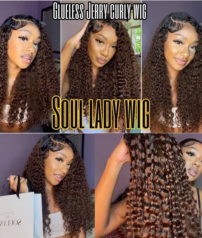 4x4 Lace Closure Wigs Long Ombre Brown Curly Human Hair Wig with Dark Roots 180 Density