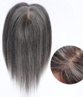 Real Scalp Silver Grey Human Hair Piece For Older Women  Salt And Pepper 5"x3" Silk Base Hair Topper for Thinning Hair
