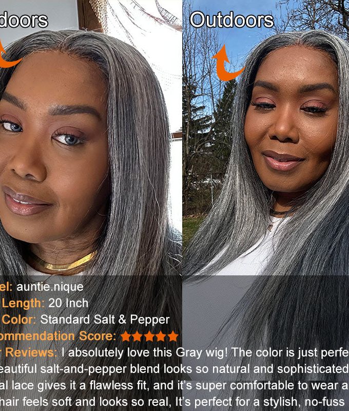 Silver Luxe Gray 13x4 HD Lace Full Frontal Wig Straight Human Hair Salt And Pepper Wig For Women