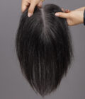 Dark Salt And Pepper Hair Toppers For Women 5"x3" Mono Base Human Hair Topper For Thinning Hair