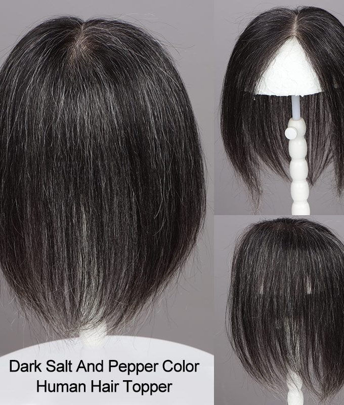 Dark Salt And Pepper Hair Toppers For Women 5"x3" Mono Base Human Hair Topper For Thinning Hair