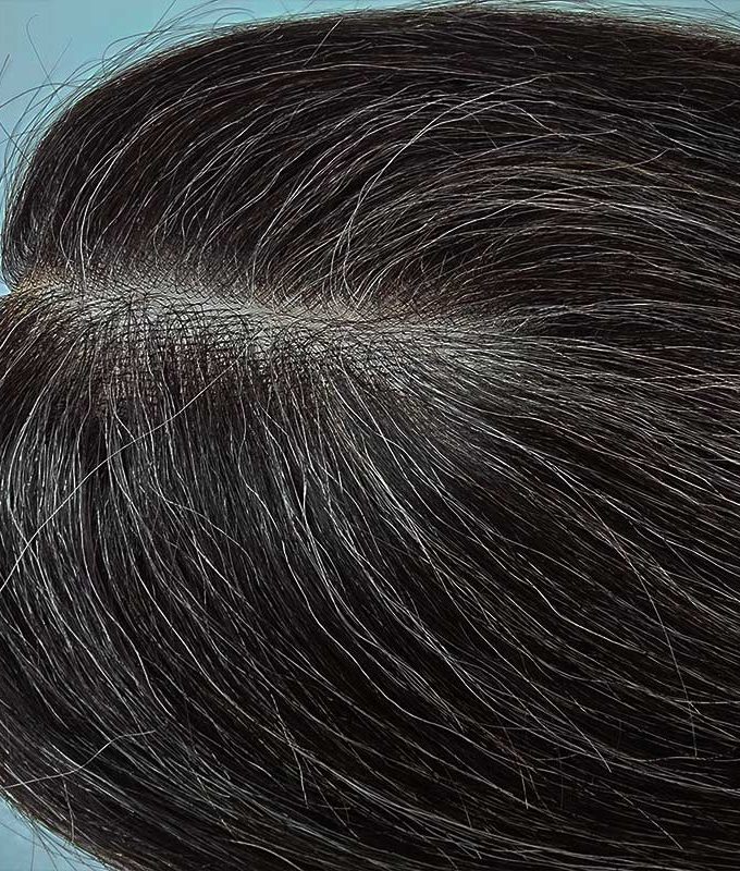 Dark Salt And Pepper Hair Toppers For Women 5"x3" Mono Base Human Hair Topper For Thinning Hair