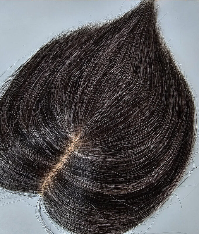 Dark Salt And Pepper Color Human Hair Toppers For Women 5"x3" Silk Base Natural Scalp Hair Topper for Thinning Hair