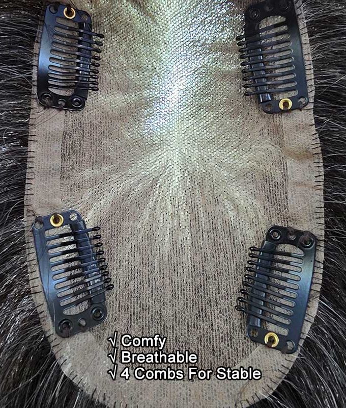 Dark Salt And Pepper Color Human Hair Toppers For Women 5"x3" Silk Base Natural Scalp Hair Topper for Thinning Hair