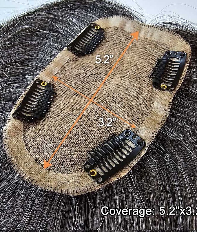 Dark Salt And Pepper Color Human Hair Toppers For Women 5"x3" Silk Base Natural Scalp Hair Topper for Thinning Hair