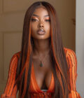 Red Copper Peekaboo Balayage Highlight Brown Wig Long Silky Straight Hair Glueless 6x4 Pre Cut Pre Bleached Lace Wig
