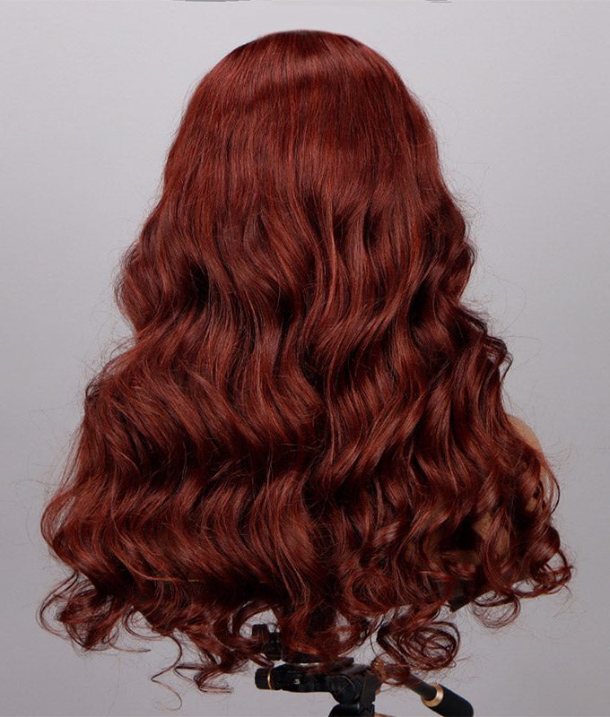 Reddish Brown Body Wave Wig 13x4 HD Lace Wig C Part Long Human Hair Wigs 180% Density
