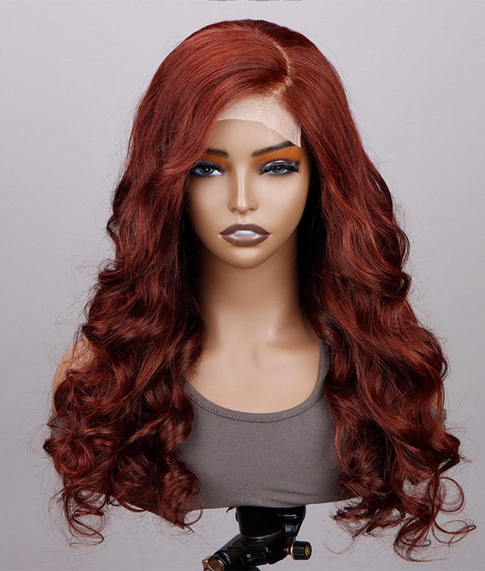 Reddish Brown Body Wave Wig 13x4 HD Lace Wig C Part Long Human Hair Wigs 180% Density