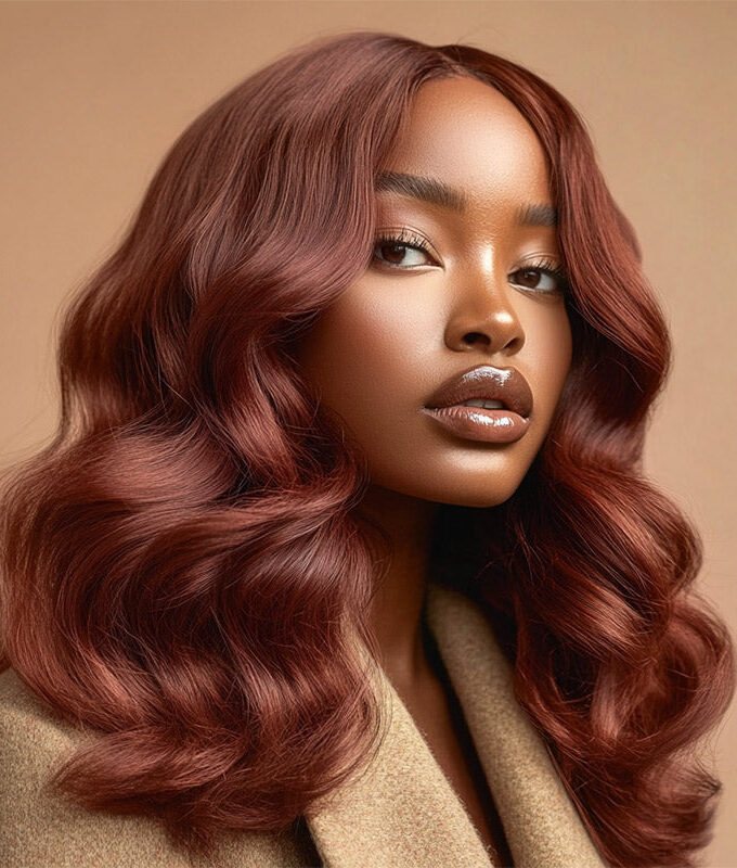 Elegant Reddish Brown Body Wave Wig 5x5 HD Lace Human Hair Wig C Part For Women