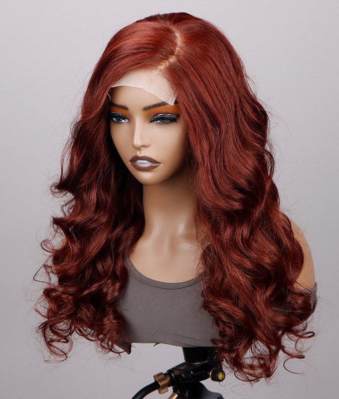 Reddish Brown Body Wave Wig 13x4 HD Lace Wig C Part Long Human Hair Wigs 180% Density