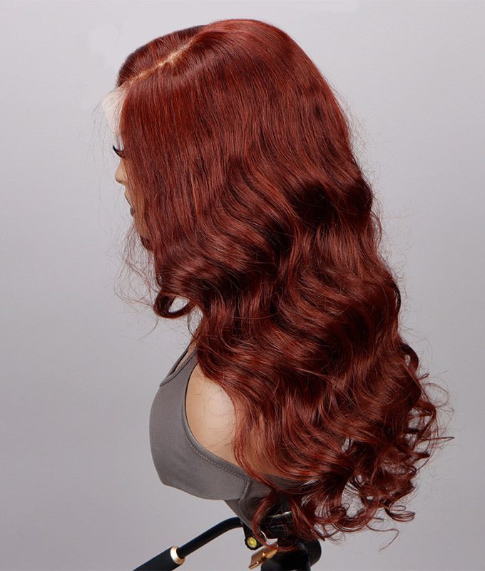 Reddish Brown Body Wave Wig 13x4 HD Lace Wig C Part Long Human Hair Wigs 180% Density