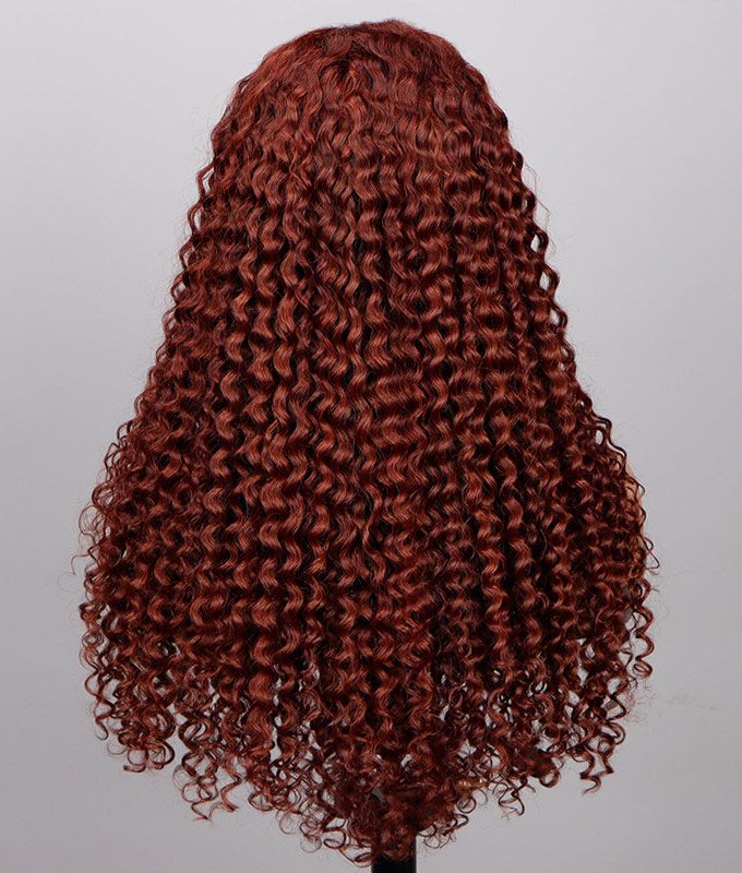 Reddish Brown Jerry Curly Wig 5x5 HD Lace Middle Part Long Human Hair Wigs
