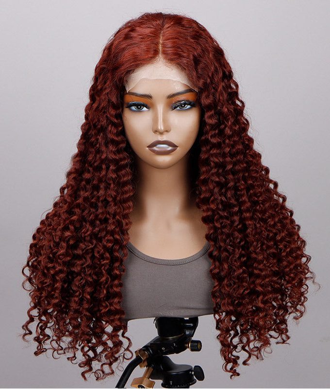 Reddish Brown Jerry Curly Wig 5x5 HD Lace Middle Part Long Human Hair Wigs