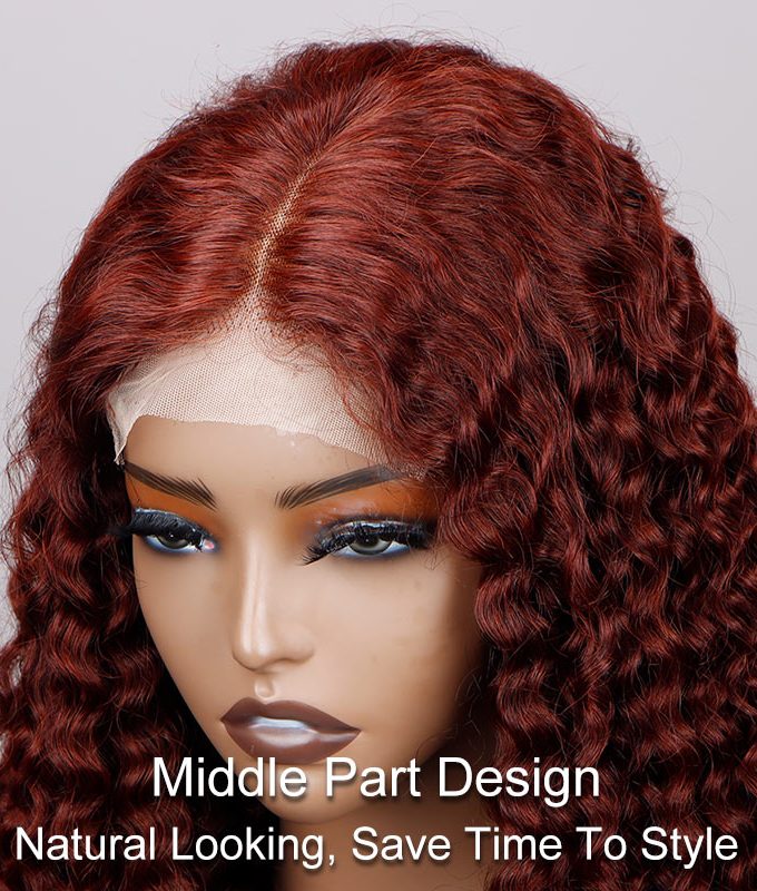 Reddish Brown Jerry Curly Wig 5x5 HD Lace Middle Part Long Human Hair Wigs