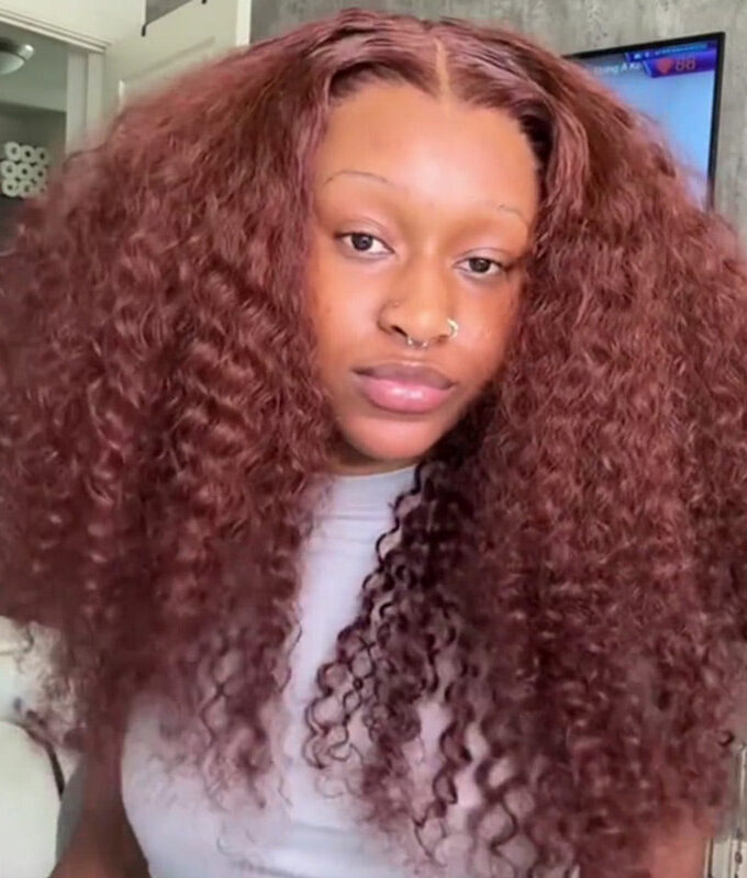 Reddish Brown Jerry Curly Wig 5x5 HD Lace Middle Part Long Human Hair Wigs