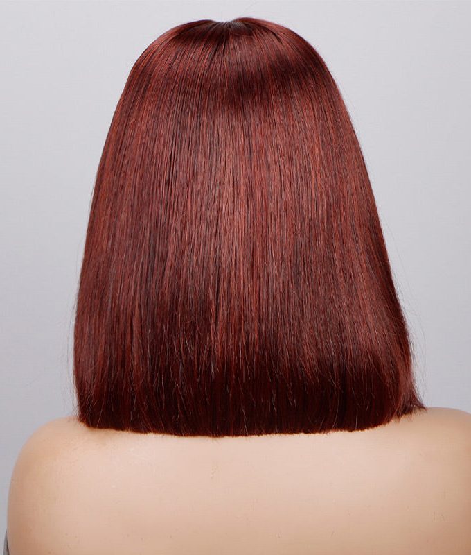 Reddish Brown Silky Straight Bob 5x5 HD Lace Closure Wigs Mid Part Lob Wig Human Hair